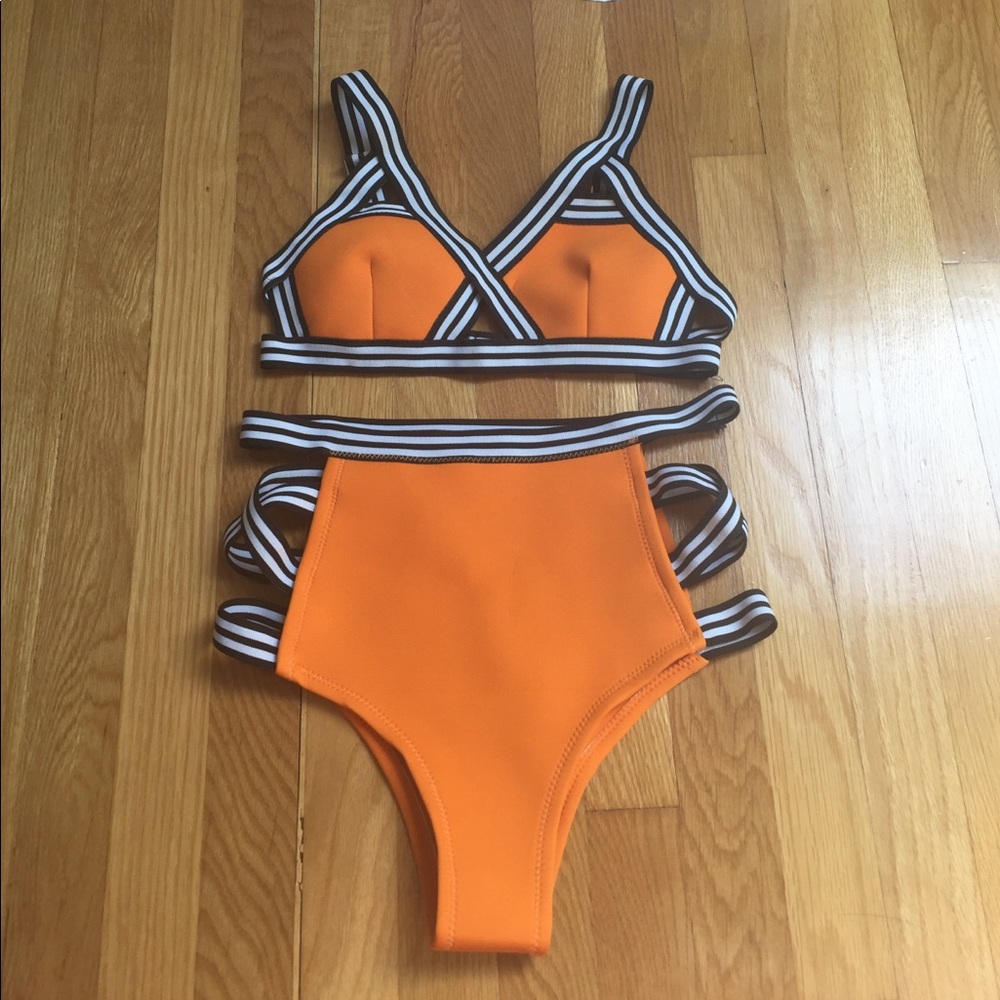 Orange Neoprene High Waisted Bikini Size M
