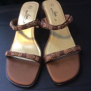 Beaded Bronze/brown Dress Sandals / shoes