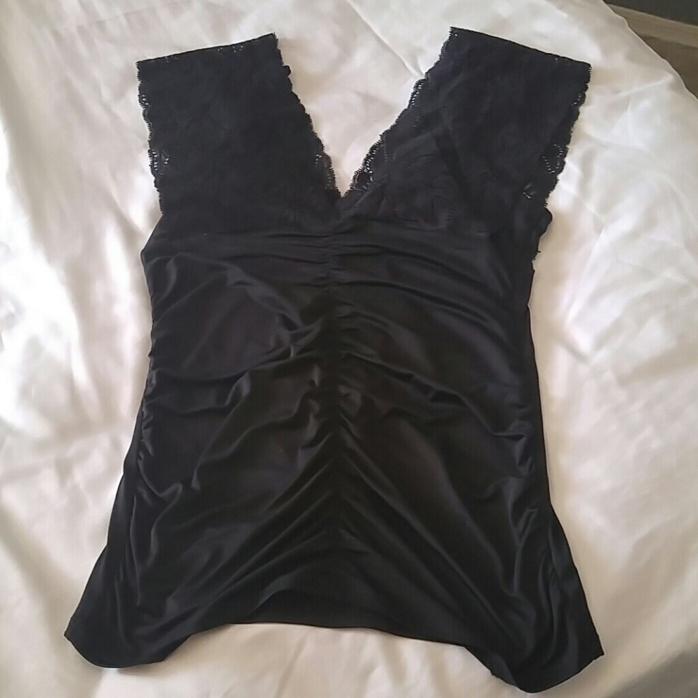 Black Lacey Ruched Forever 21 Top