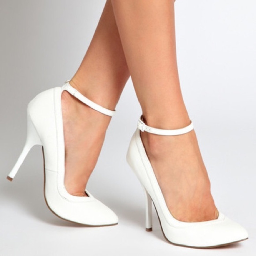 White ankle strap heels size 8.5