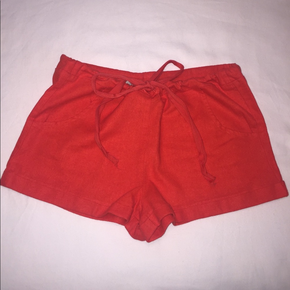 Red linen shorts