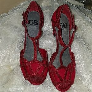 Gianni Bini red glitter and suede heel