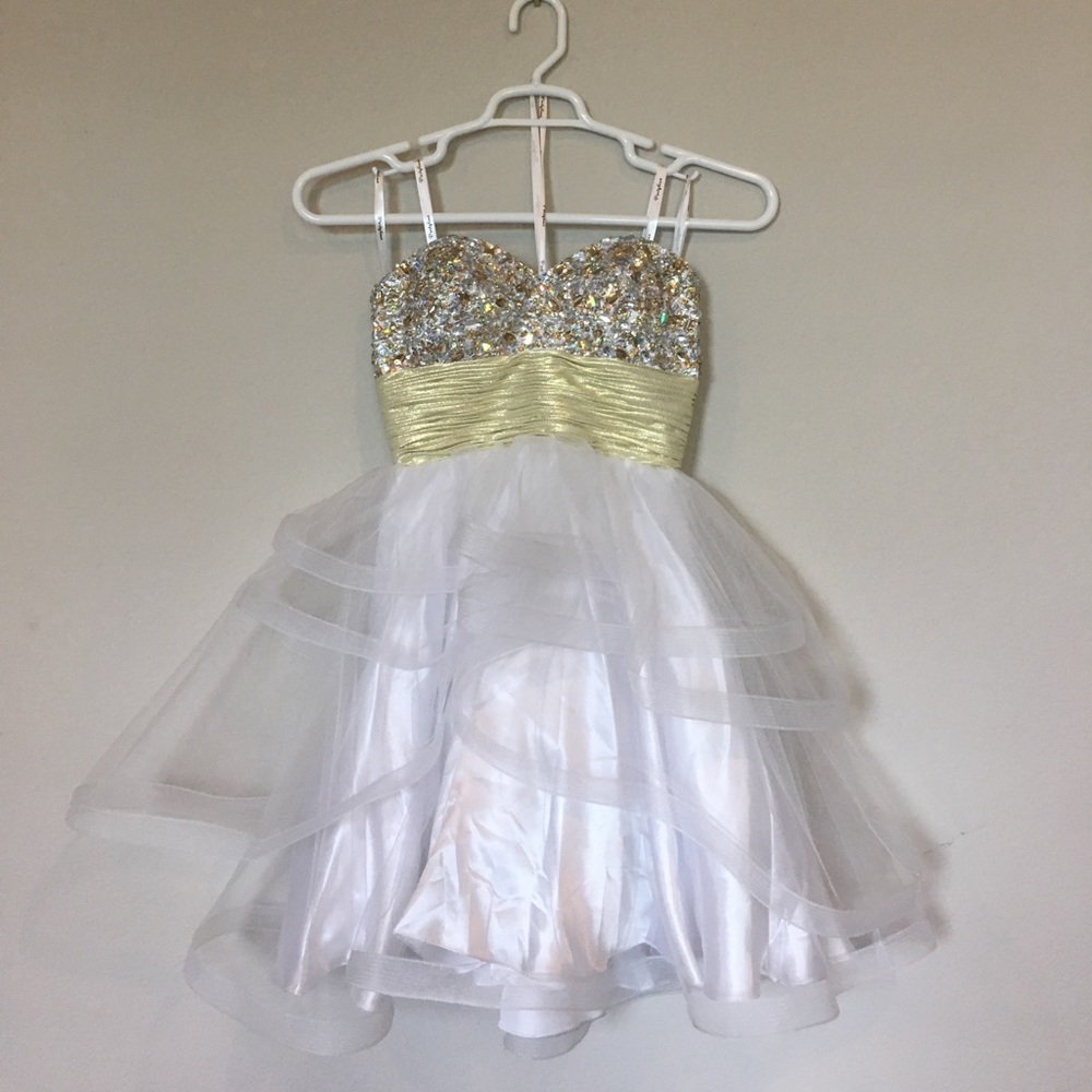 White and gold homecoming dress