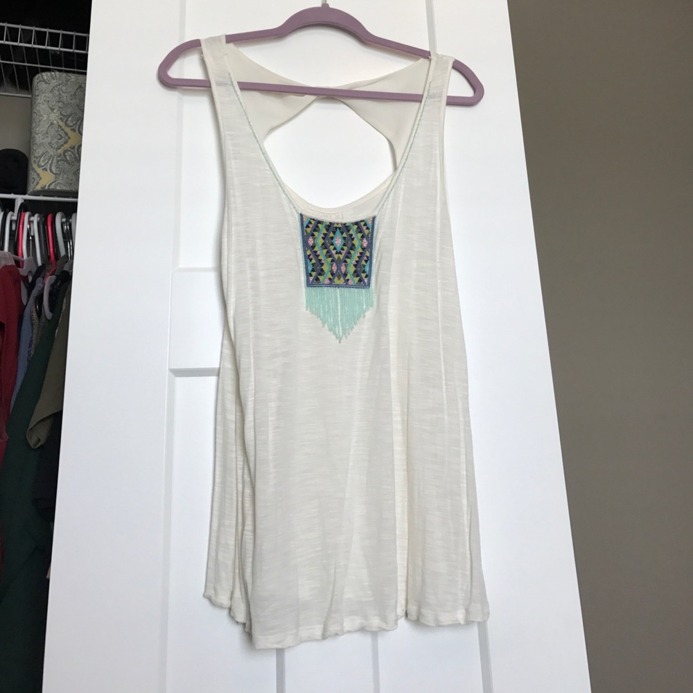 cream embroidered tank with beading