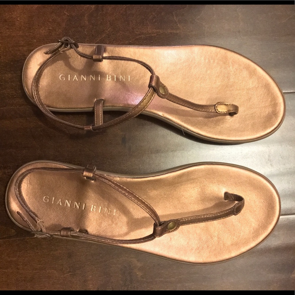 Gianni Bini Gold Leather Strappy Sandals