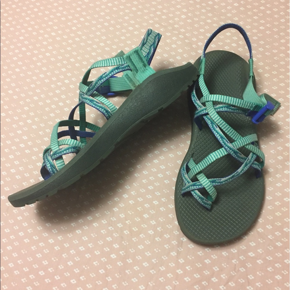 Teal, Blue, and White Chacos ZX/2 Size 10