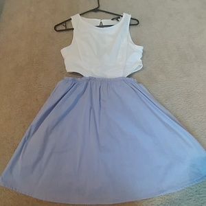 White/blue cut out dress