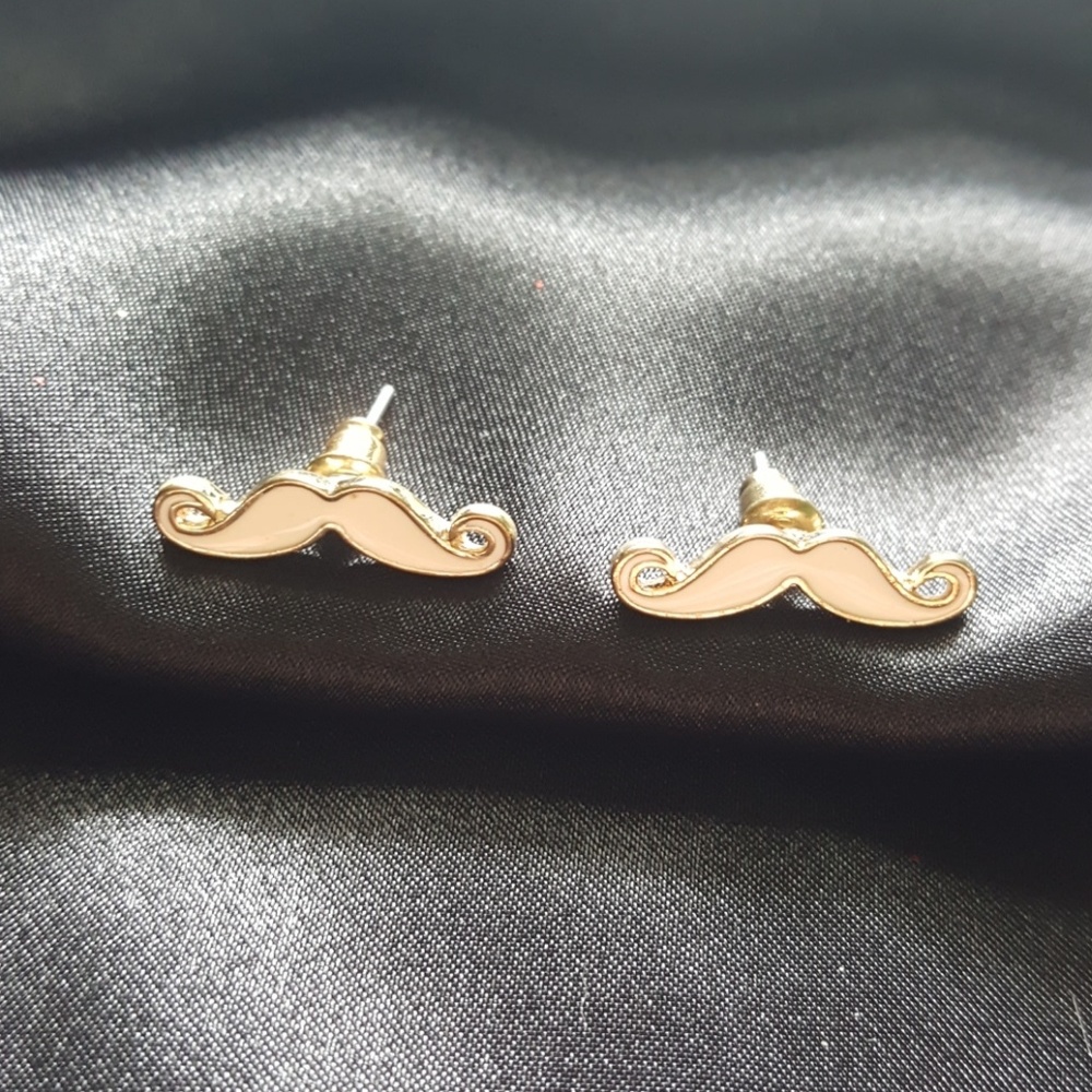 White mustache earrings