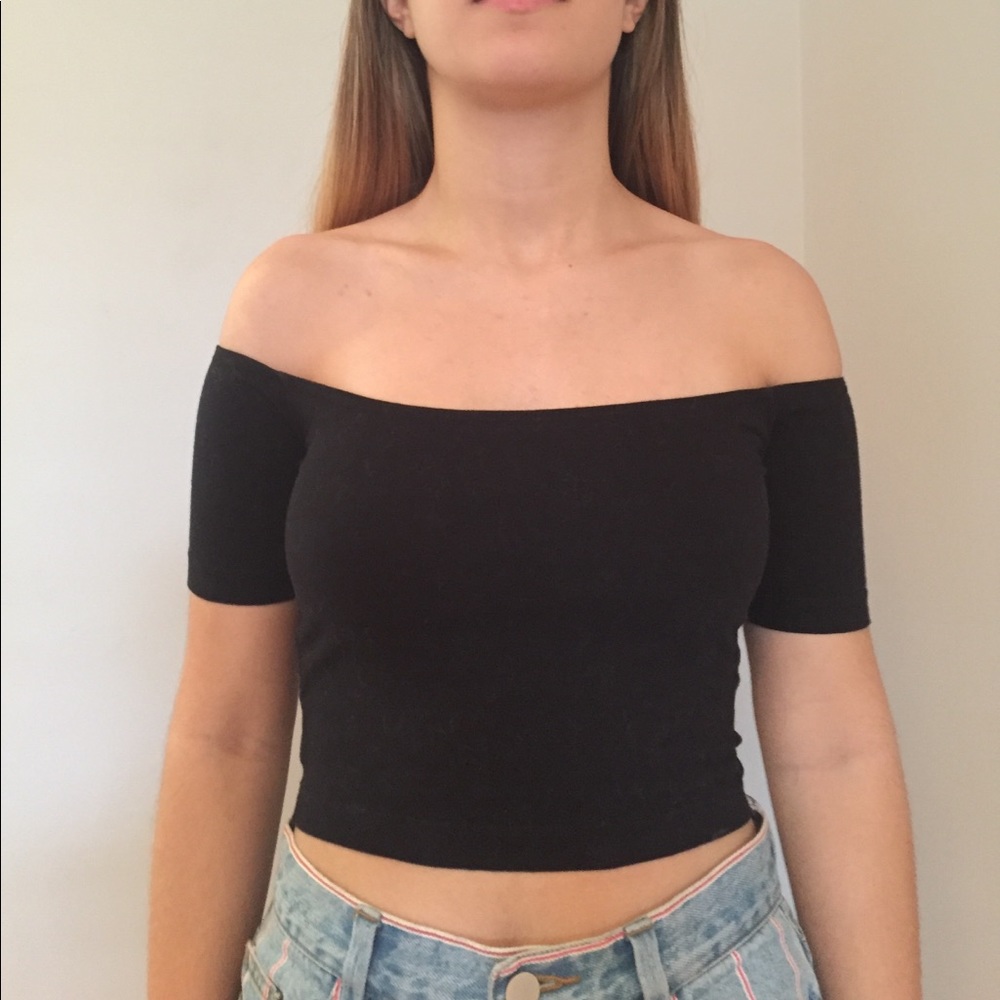 American Apparel black off the shoulder crop top