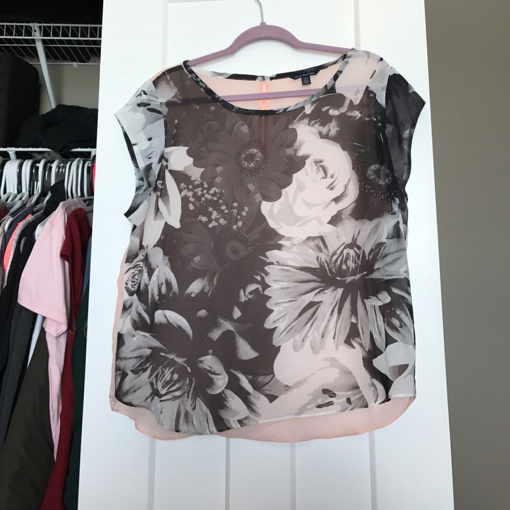 See thru black flowery top with light pink back