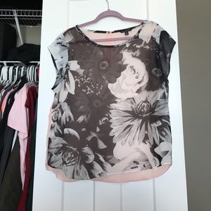 See thru black flowery top with light pink back