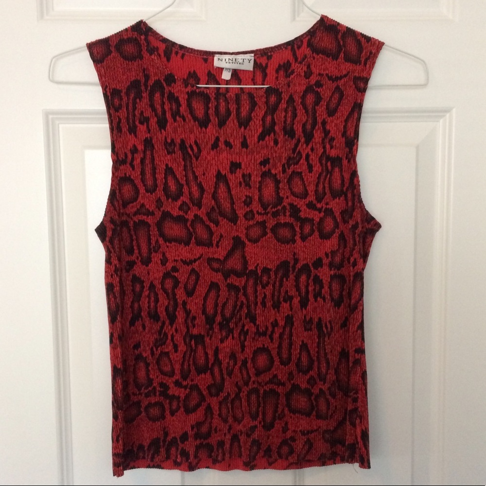Red Black Sleeveless Snake Ribbed Top Size Small Petite