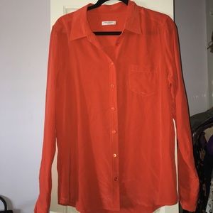 Orange Equipment button down blouse %100 silk