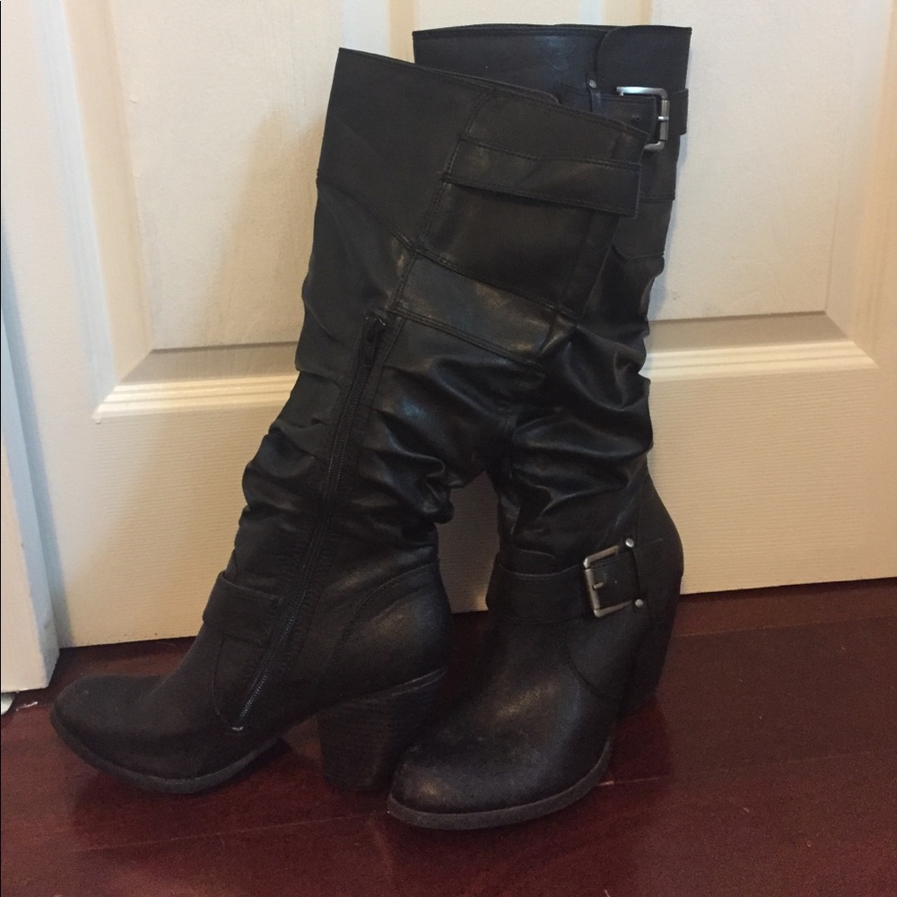 Black Heeled Leather Boots