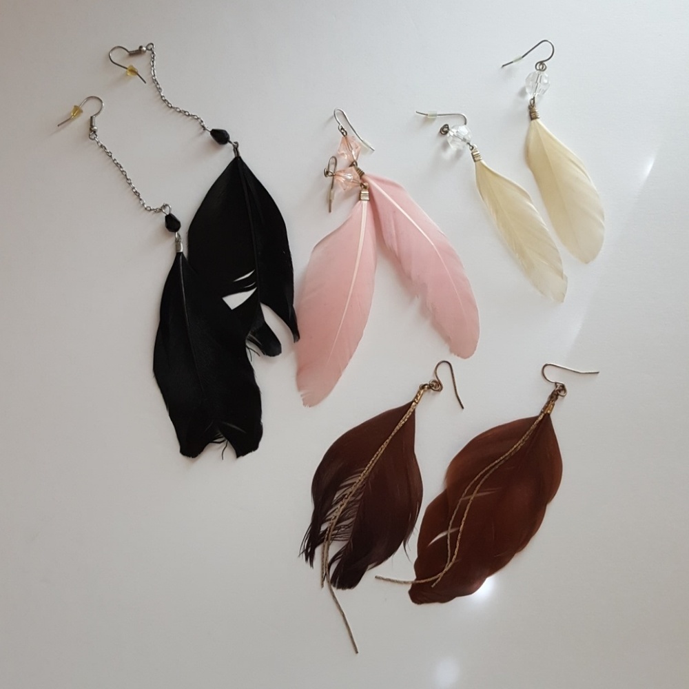 Lot of 4 pairs of boho feather earrings