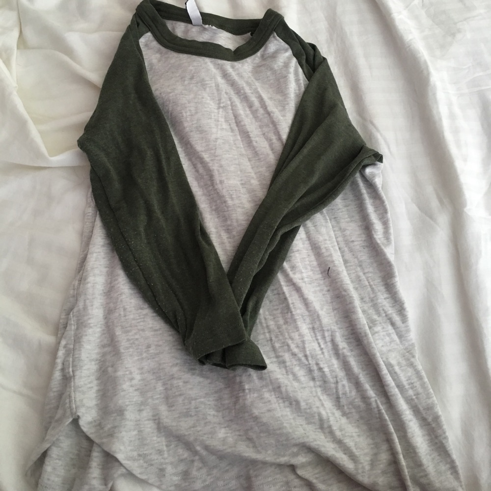 Gray and green mid arm baseball tee