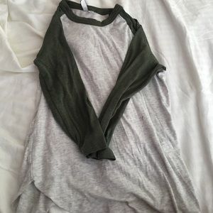Gray and green mid arm baseball tee