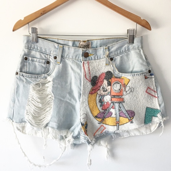 LF Pants - BNWT Mickey patch distressed denim shorts