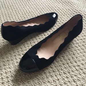 FS/NY Black suede and patent leather wedges