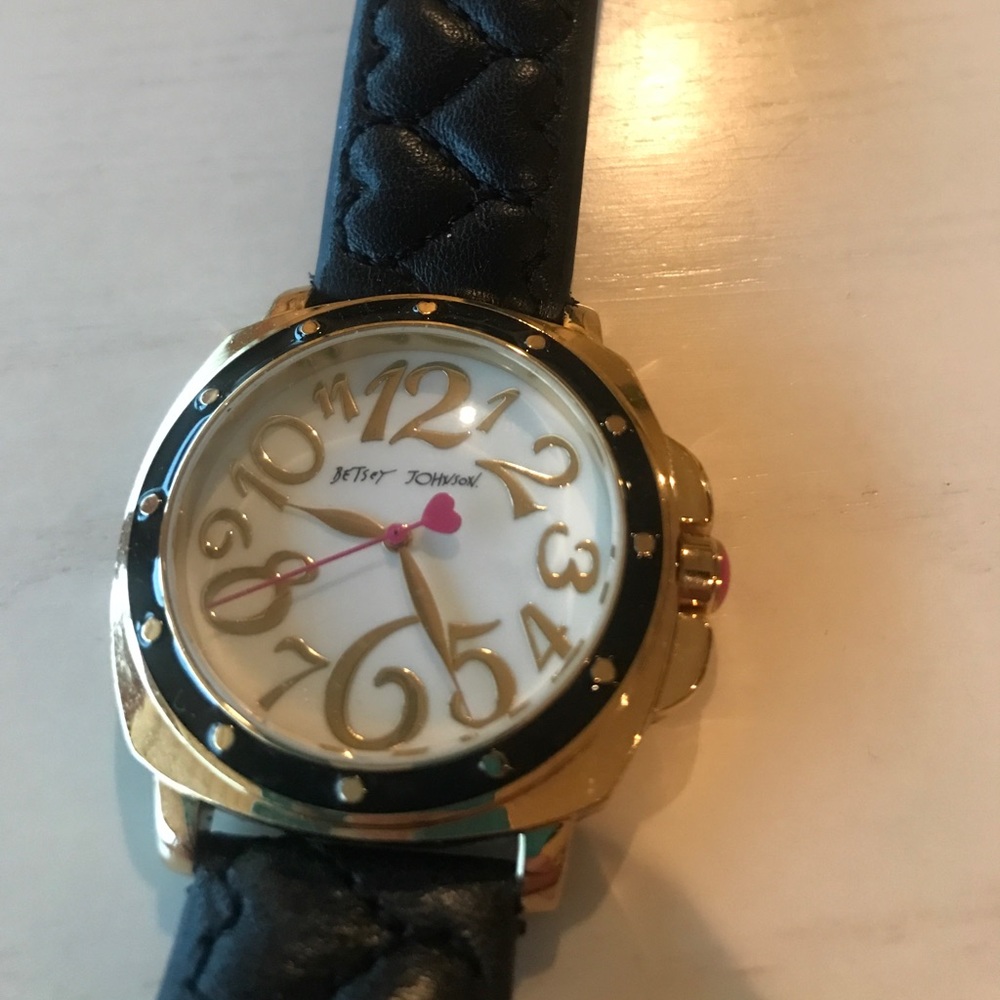 Betsey Johnson watch with black heart band