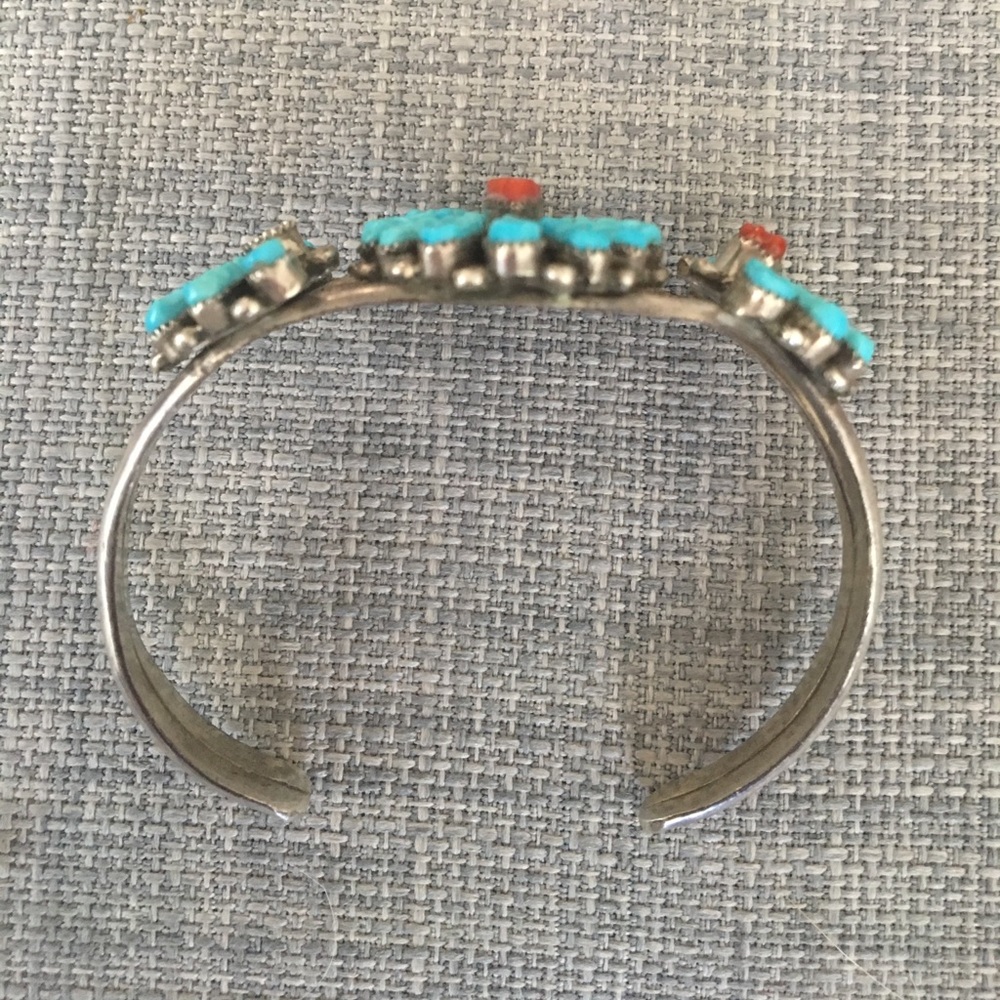 Vintage Zuni Turquoise and Coral Cuff - Picture 8 of 8
