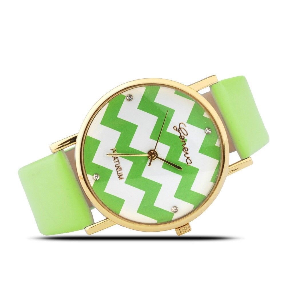 Chevron White/Green Geneva Watch!
