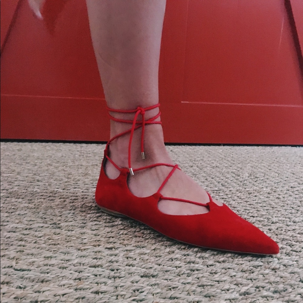 Top shop red tie up flats