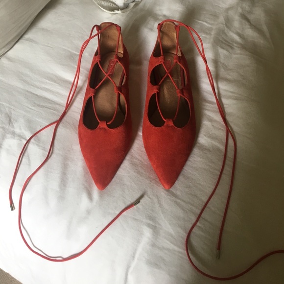 Top shop red tie up flats - Picture 2 of 4