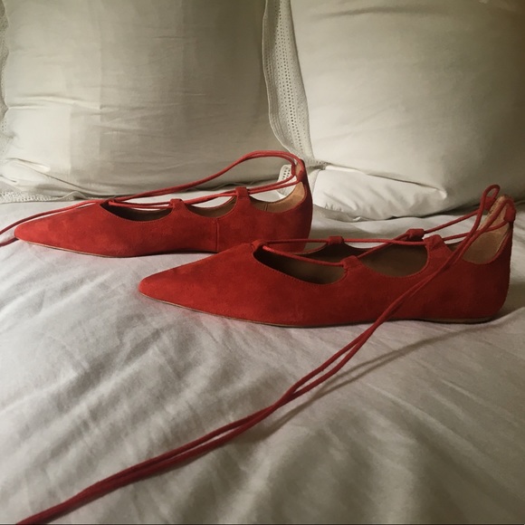 Top shop red tie up flats - Picture 3 of 4