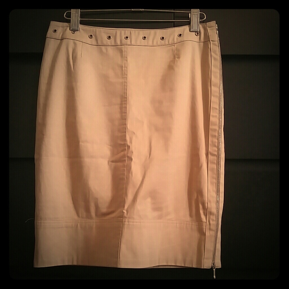 Solid Cotton Khaki Piazza Sempione Pencil Skirt