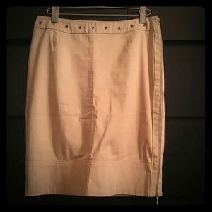 Solid Cotton Khaki Piazza Sempione Pencil Skirt