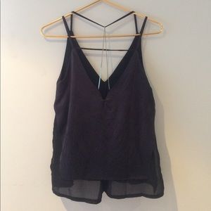 Faux Suede & Chiffon Chain Link Split Side Tank