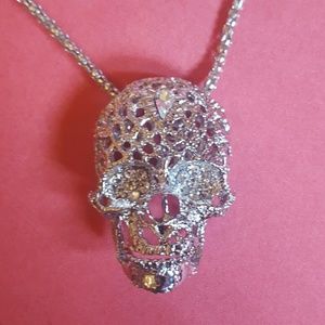 Rhinestone crusted skull necklace