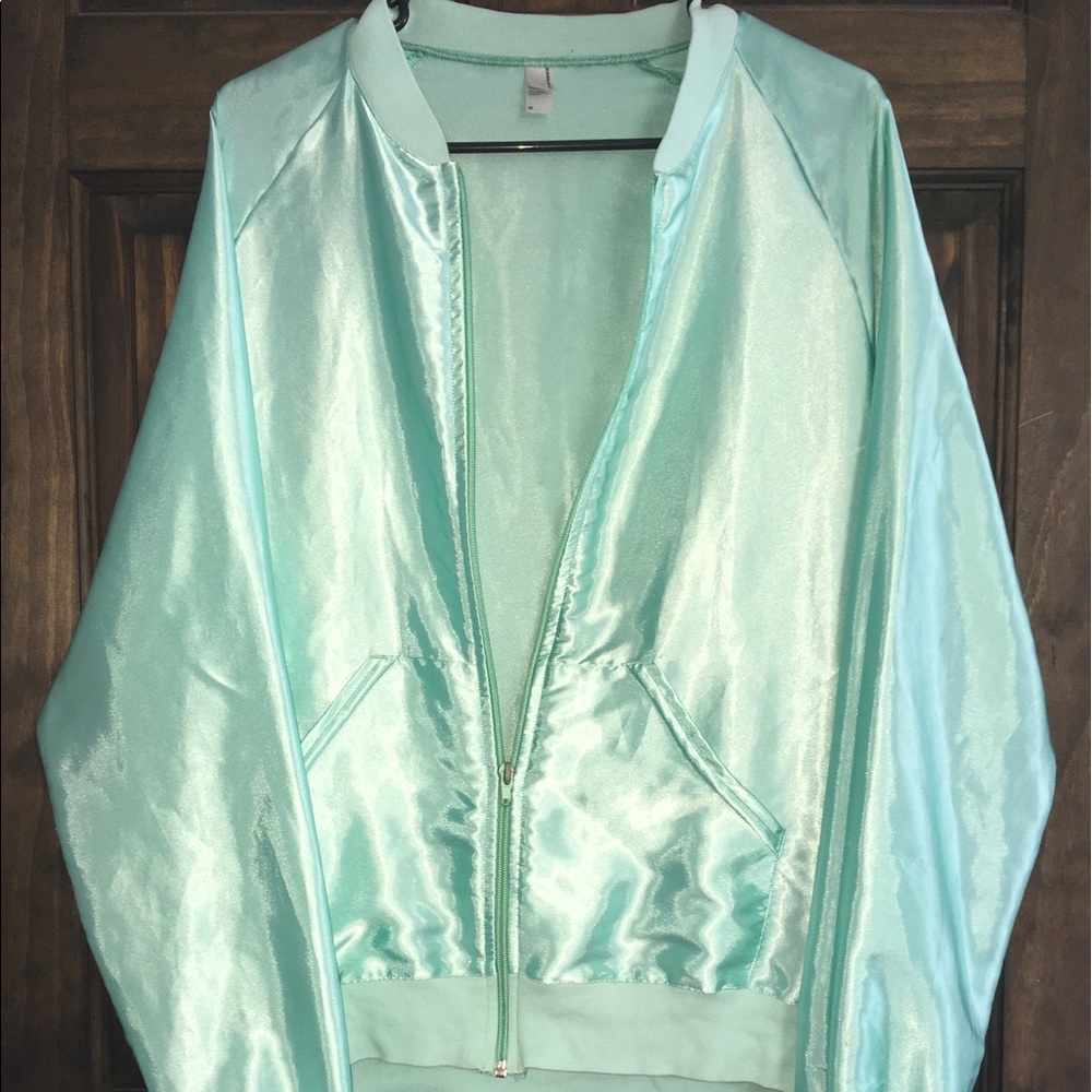 AMERICAN APPAREL MINT SILK BOMBER JACKET
