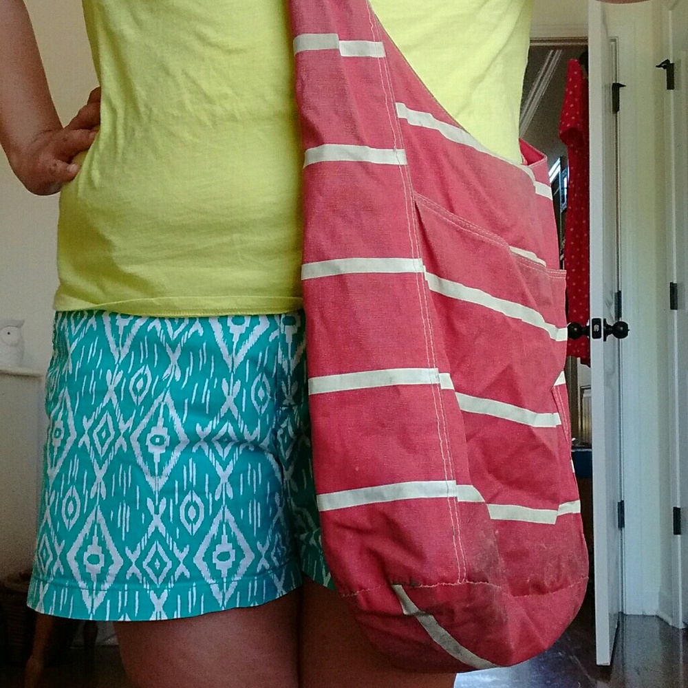 Coral cloth purse with stripes