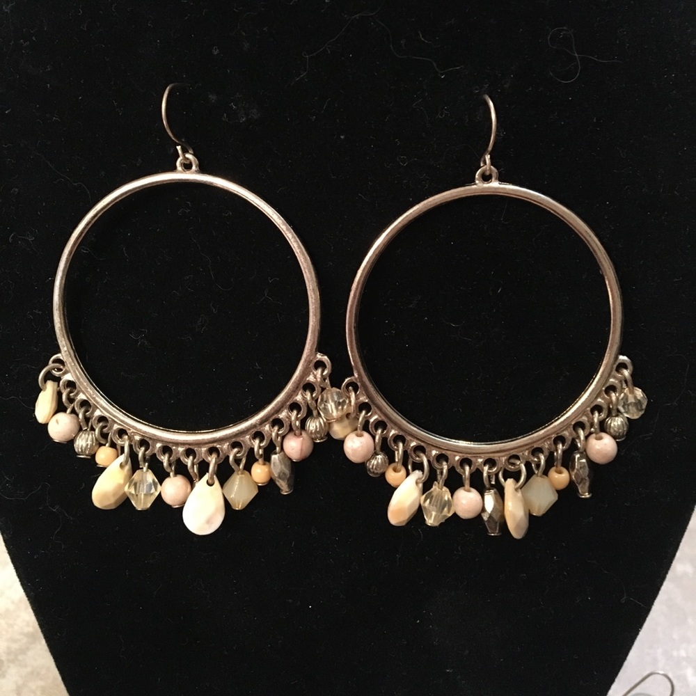 Gold Hoops pink and tan stones