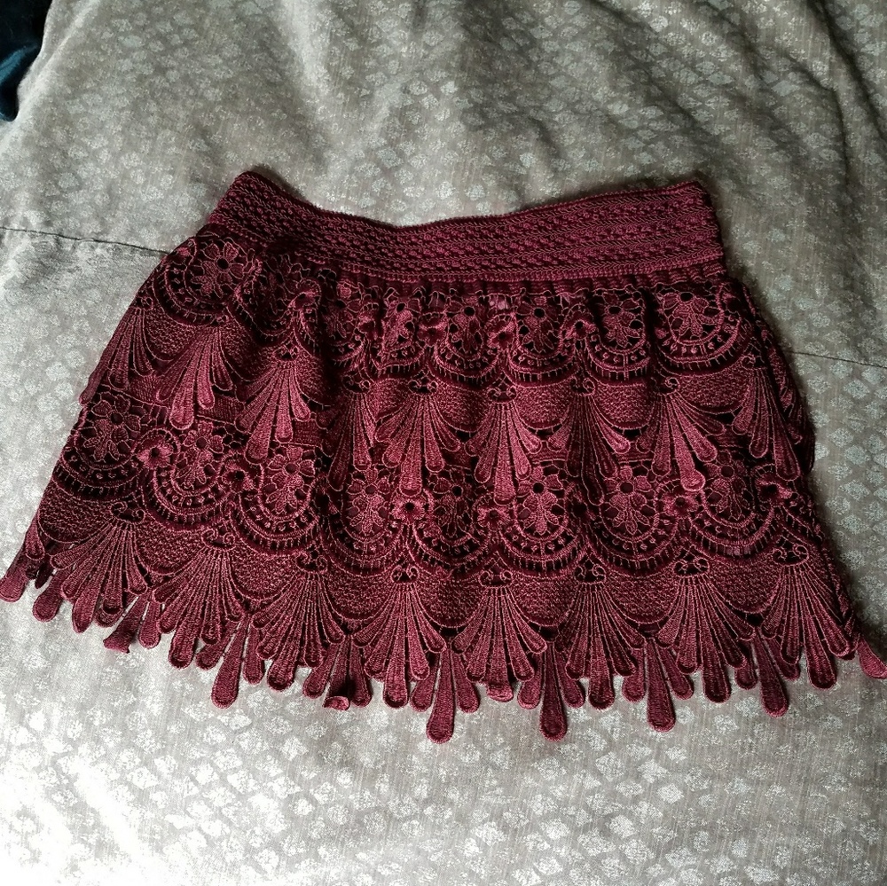 Burgundy / Wine eyelash lace skirt