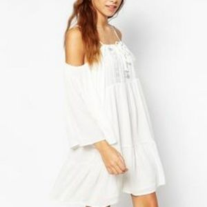 ASOS White Peasant Dress with Cold Shoulder Detail