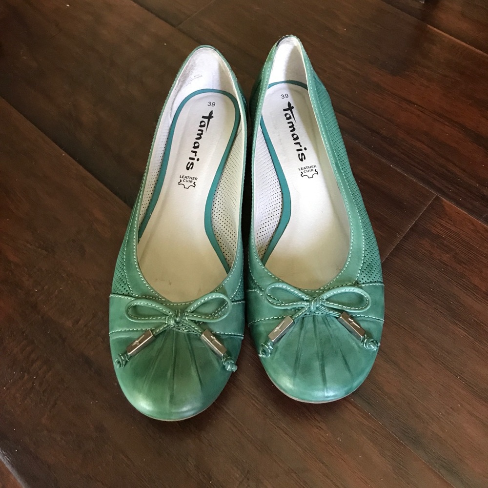 Cute light sea-greenish genuine leather ballerinas