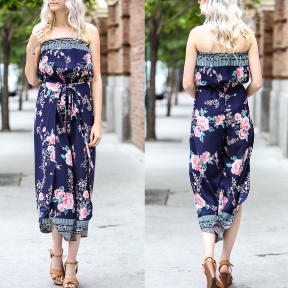 Bellanblue Pants - MARLIE Off Shoulder Floral Print Jumper - NAVY Bellanblue Pants - MARLIE Off Shoulder Floral Print Jumper - NAVY
