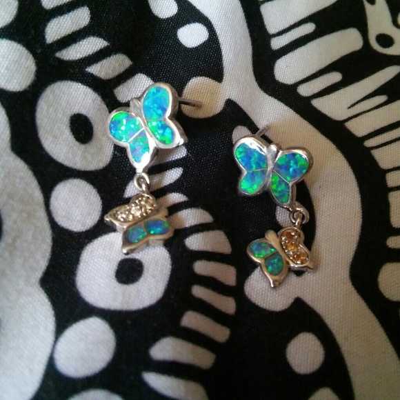 Jewelry - Genuine Australian Opal Silver Butterfly Earrings
