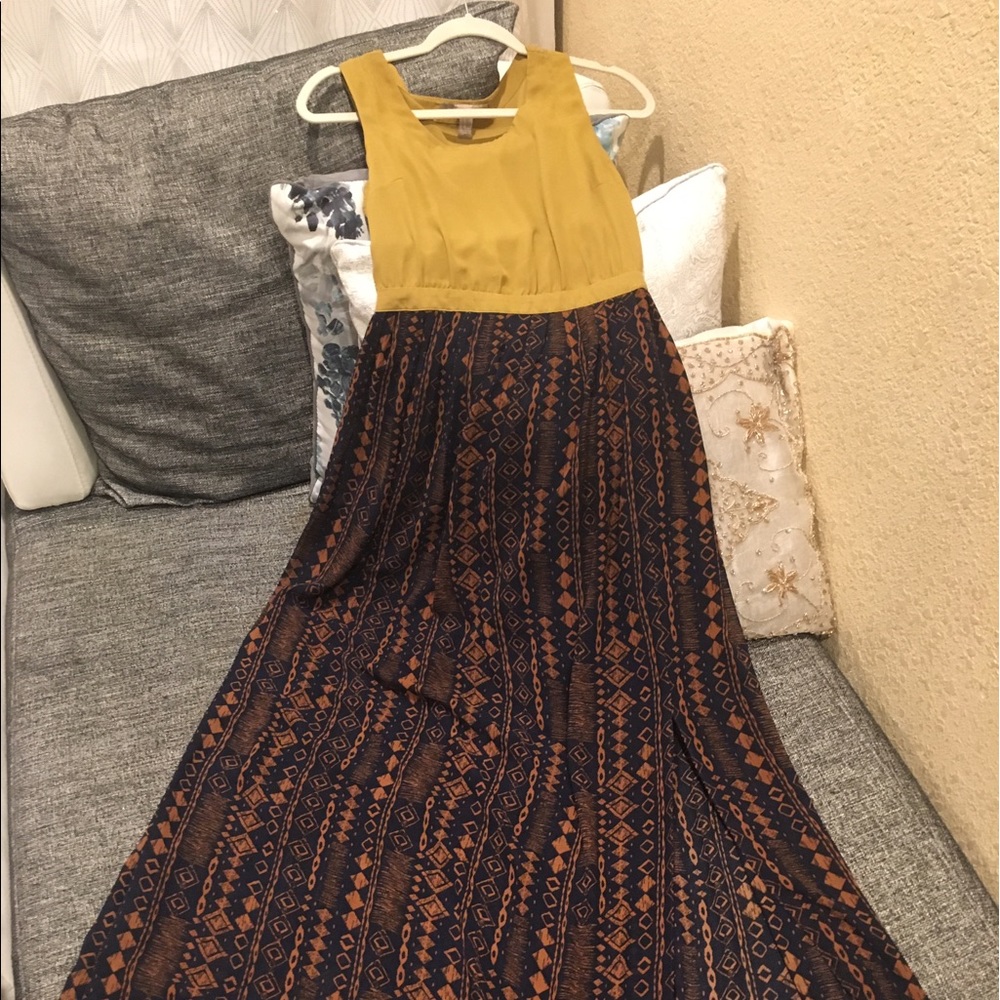 Yellow and brown sleeveless dress