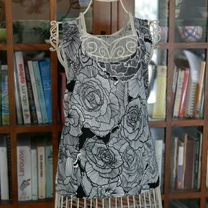 Floral rose cotton knit thin sweater tank