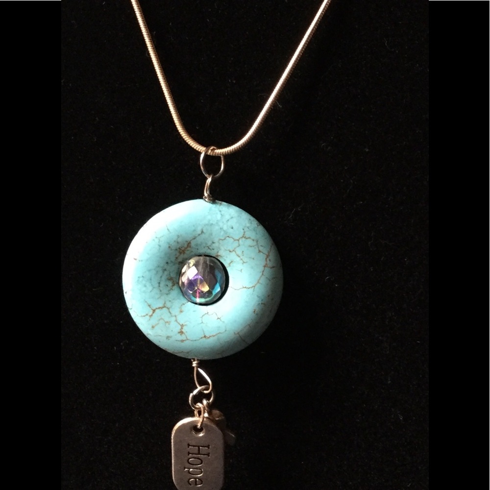 Awareness ribbon & Hope charm on turquoise