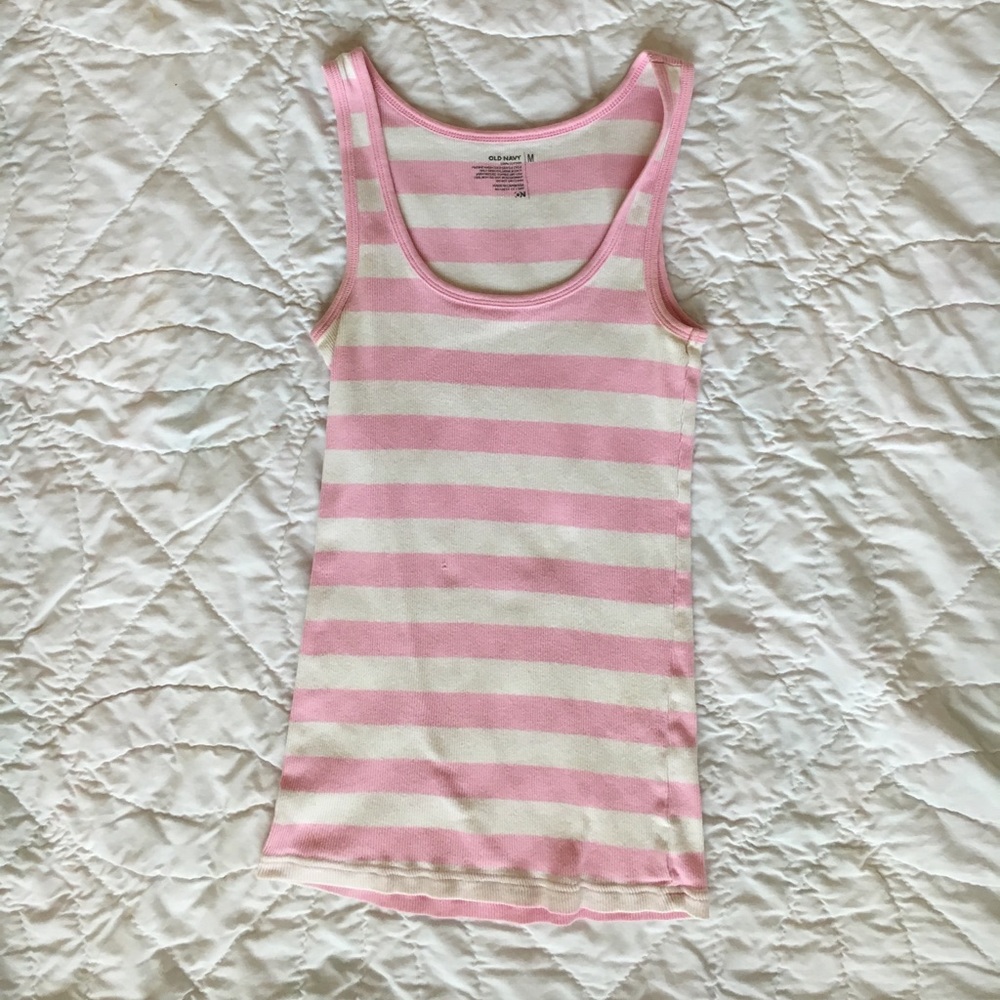 Pink and white striped tank top