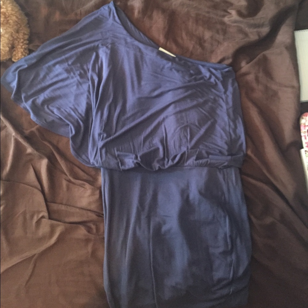 One shoulder dark blue dress