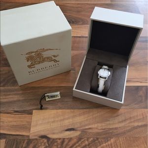 Burberry White Leather & Plaid Watch