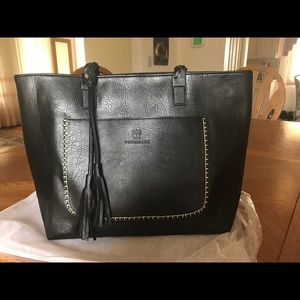 Large black leather tote new