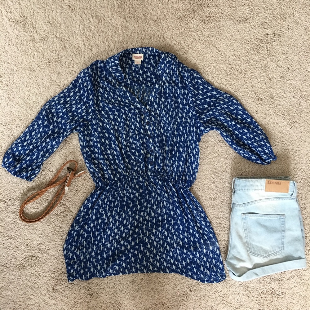 Mossimo blue bird sheer blouse