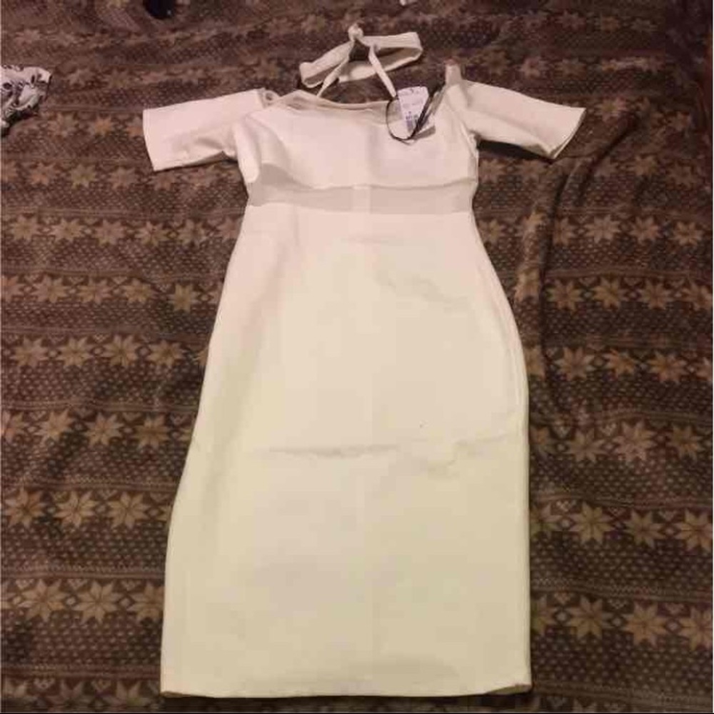 Ivory/mesh choker bodycon dress